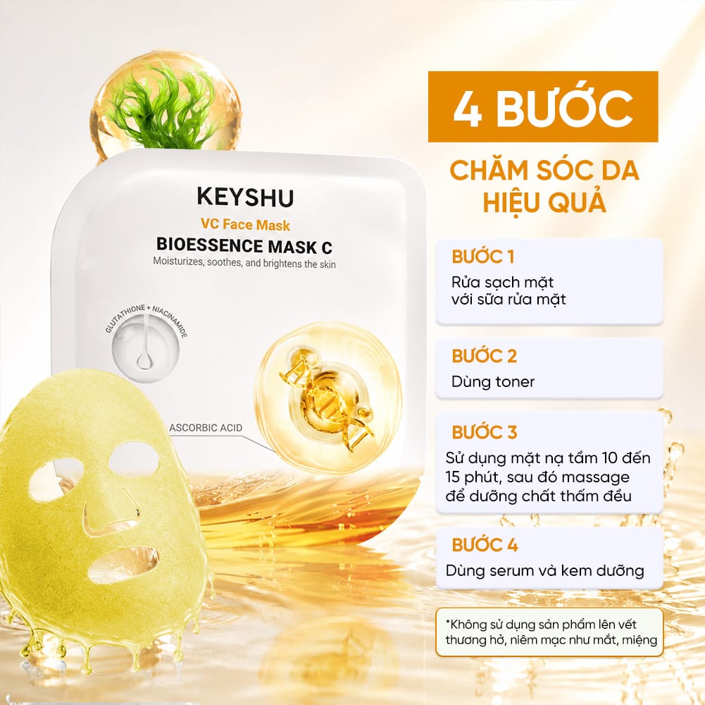 Bioessence Mask C - Mặt Nạ Vitamin C| Dưỡng Ẩm, Làm Dịu, Làm Sáng | 10 Miếng x 30ML - Ảnh 3