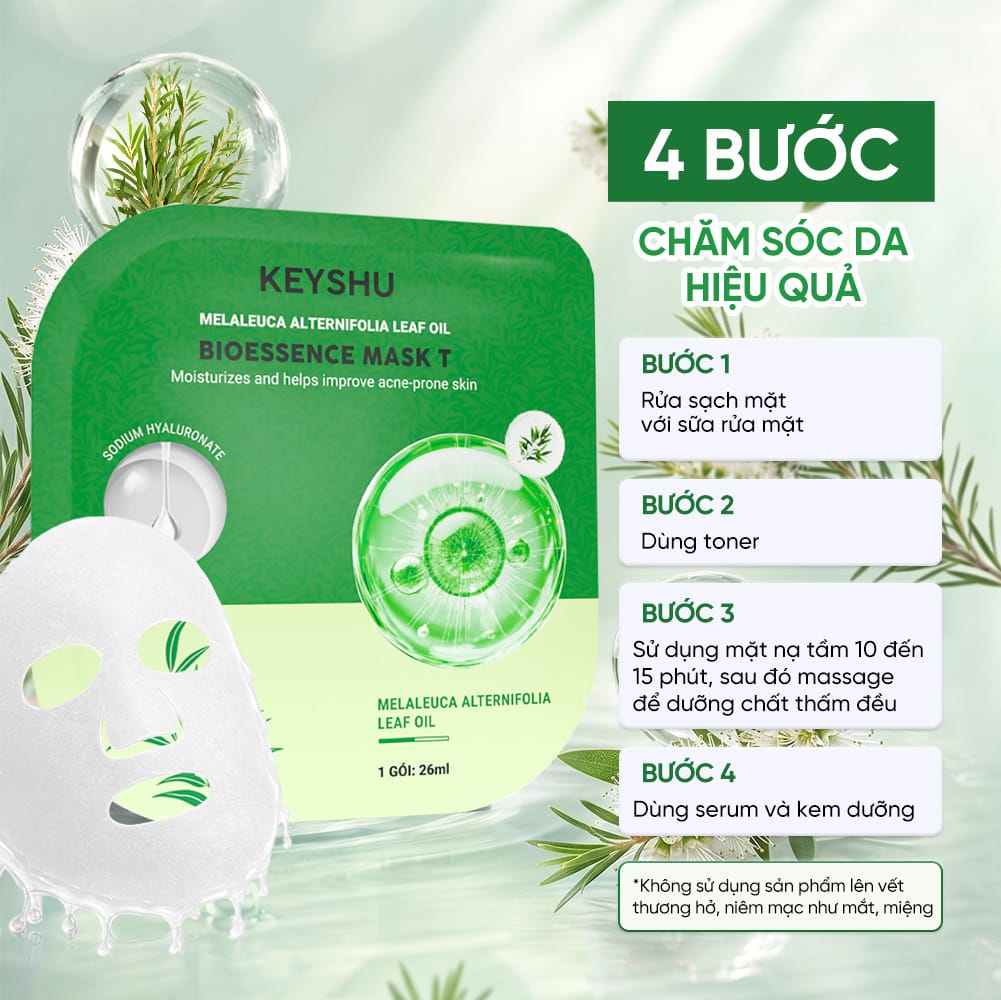Bioessence Mask T - Mặt Nạ Tràm Trà | Hỗ Trợ Giảm Mụn, Kiểm Soát Dầu, Làm Dịu Da | 10 Miếng x 26ml - Ảnh 3
